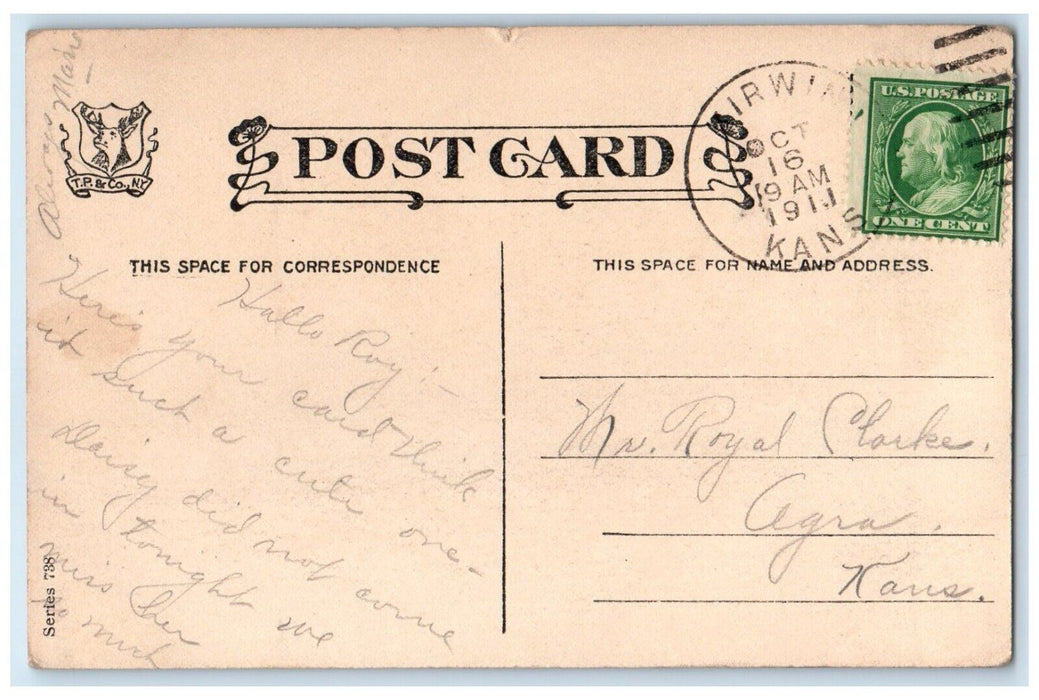 1911 Trouble Somewhere Broken Car Angel Kirwin Kansas KS Posted Antique Postcard