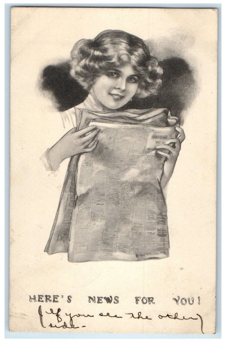 1911 Pretty Woman Curly Hair Newspaper Kirwin Kansas KS Posted Antique Postcard