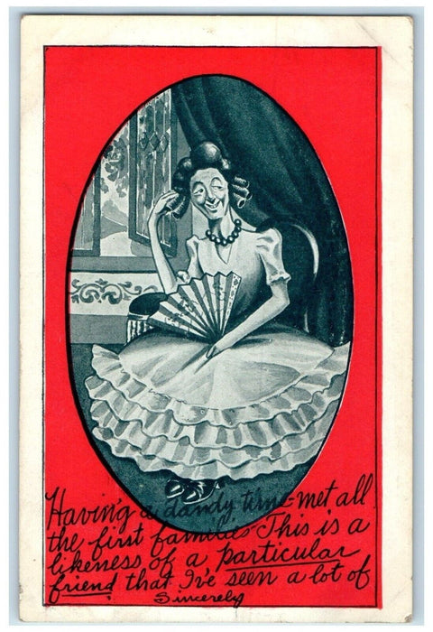 1911 Ugly Old Hag Curly Hair Fan Agra Kansas RPO Posted Antique Postcard