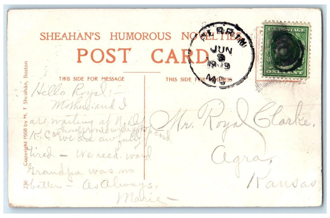 1909 Little Girl I Don't Love Nobody Sheahan's Agra Kansas KS Antique Postcard