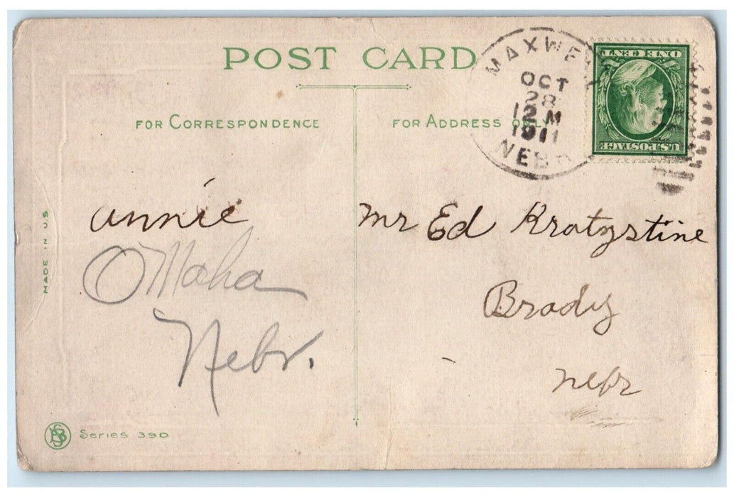 1911 Woman Barrel I Have To Hug Myself Maxwell Nebraska NE Antique Postcard