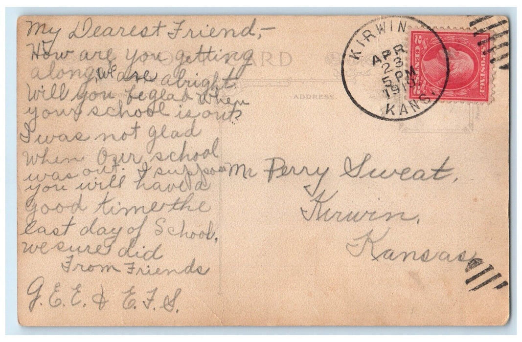 1919 For Friendship's Sake Butterfly Flowers Kirwin Kansas KS Antique Postcard