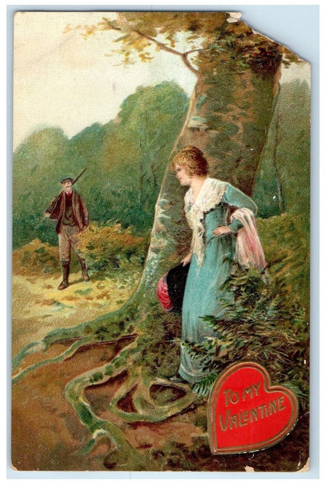 c1910's Valentine Heart Woman Hiding Embossed Kirwin Kansas KS Antique Postcard