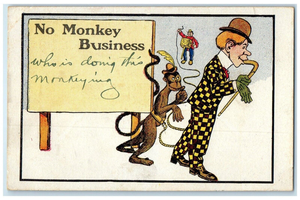 1907 No Monkey Business Anthropomorphic Tyler Texas TX Posted Antique Postcard