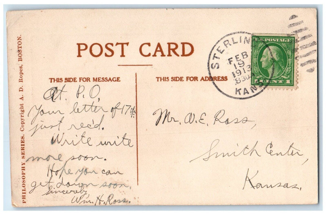 1913 Every Dog Has A Day And Cats Have The Nights Sterling Kansas KS Postcard