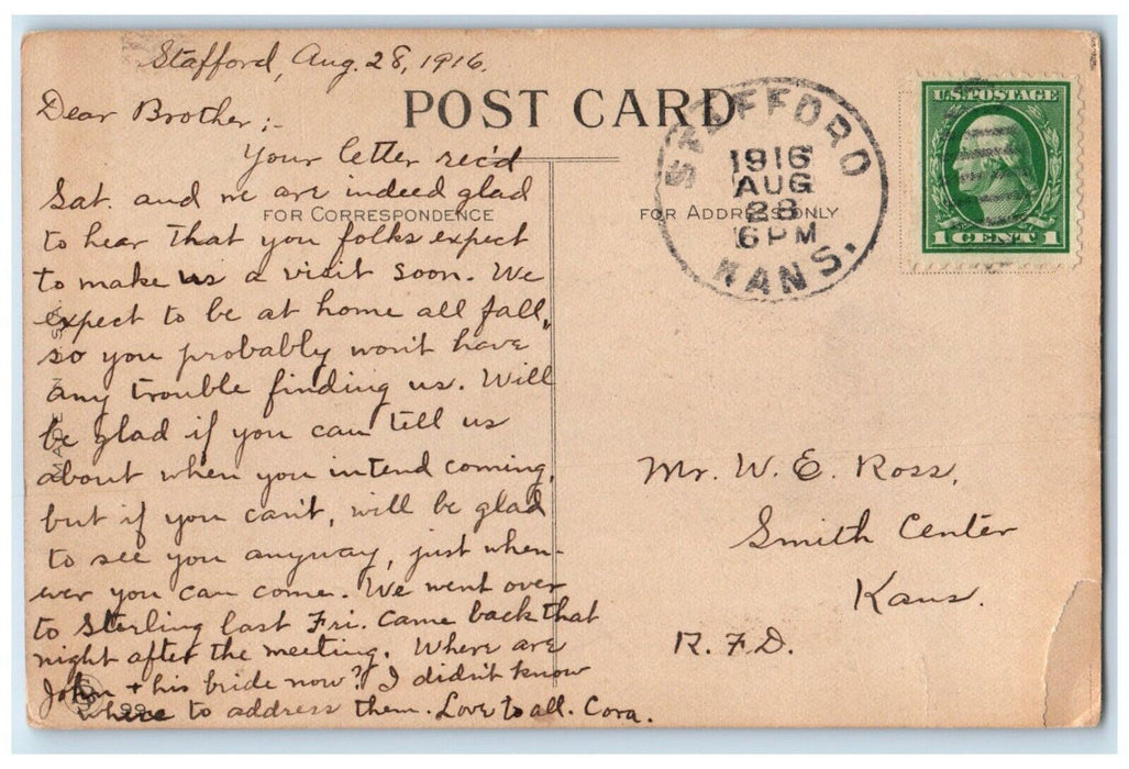 1916 Little Kid Writing Blackboard Stafford Kansas KS Posted Antique Postcard