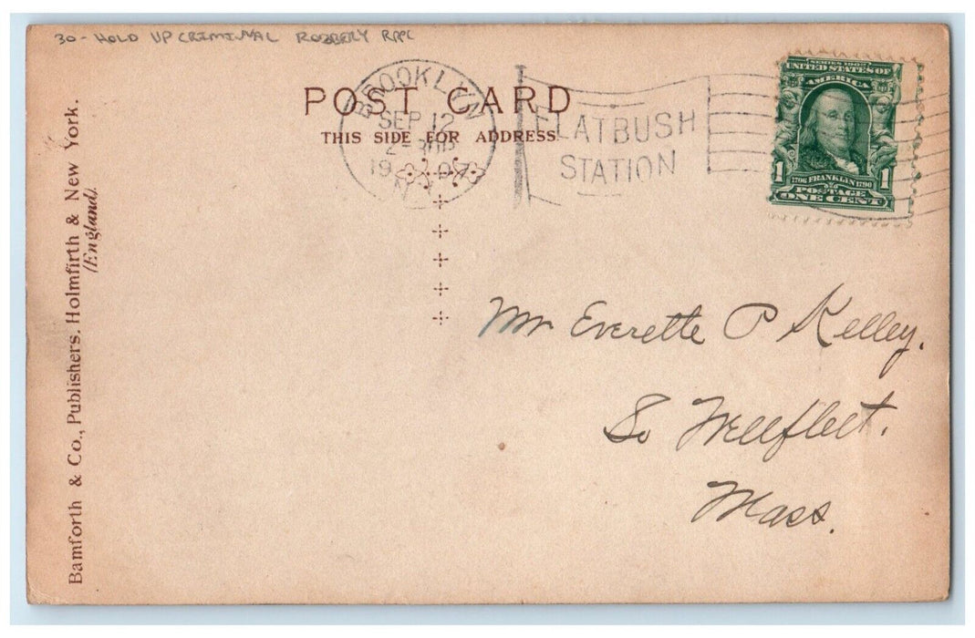 1907 Hold Up Criminal Robbery Gun Brooklyn New York NY RPPC Photo Postcard