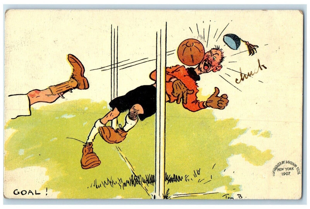 1907 Soccer Goal Man Hit Ball Hartford Connecticut CT Posted Antique Postcard