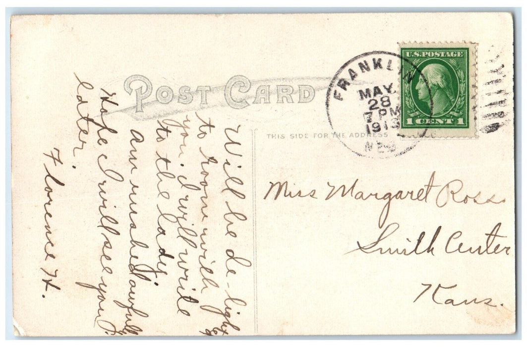 1913 Pretty Girl Smelling Flowers Franklin Nebraska NE Posted Antique Postcard