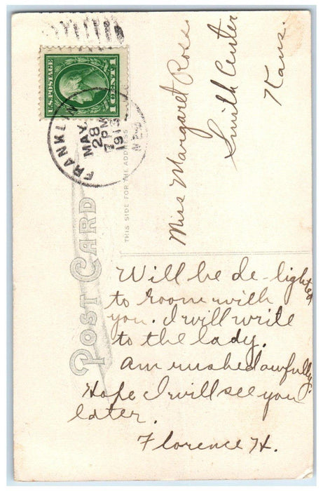 1913 Pretty Girl Smelling Flowers Franklin Nebraska NE Posted Antique Postcard