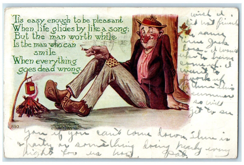 c1910's Hobo Smoking Cigarette Embossed Kearney Nebraska NE Antique Postcard