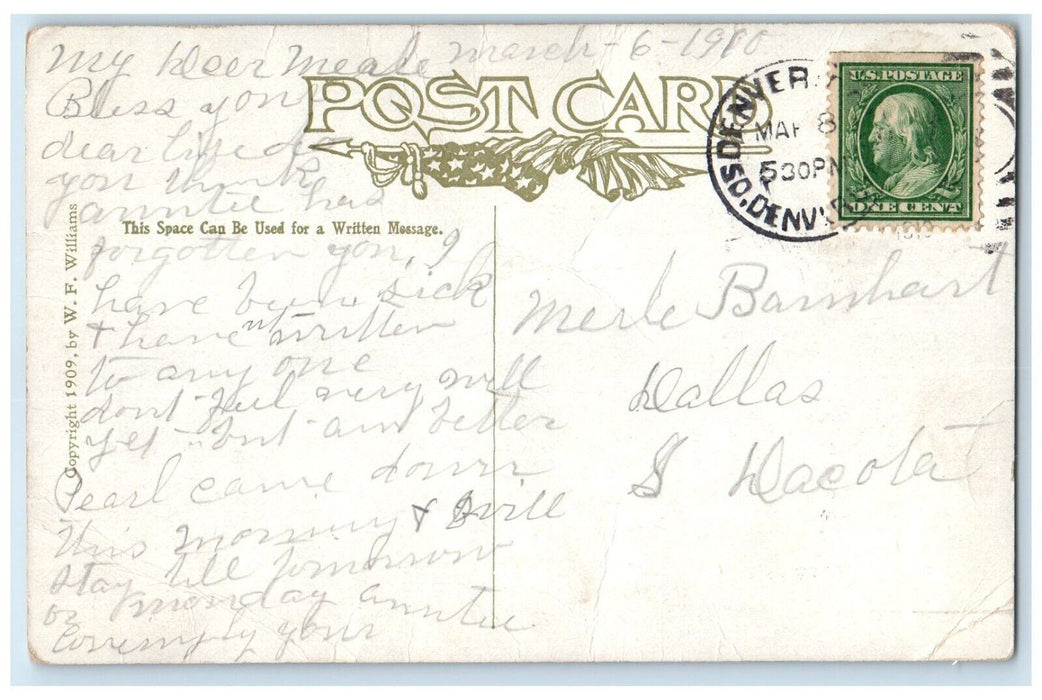 1910 Puppy Dog Baby Bassinet I Am Thinking Of You Dallas SD Antique Postcard