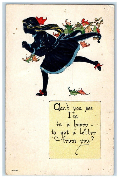 1919 Girl Running In Hurry To Get A Letter Flowers Hillsboro Kansas KS Postcard