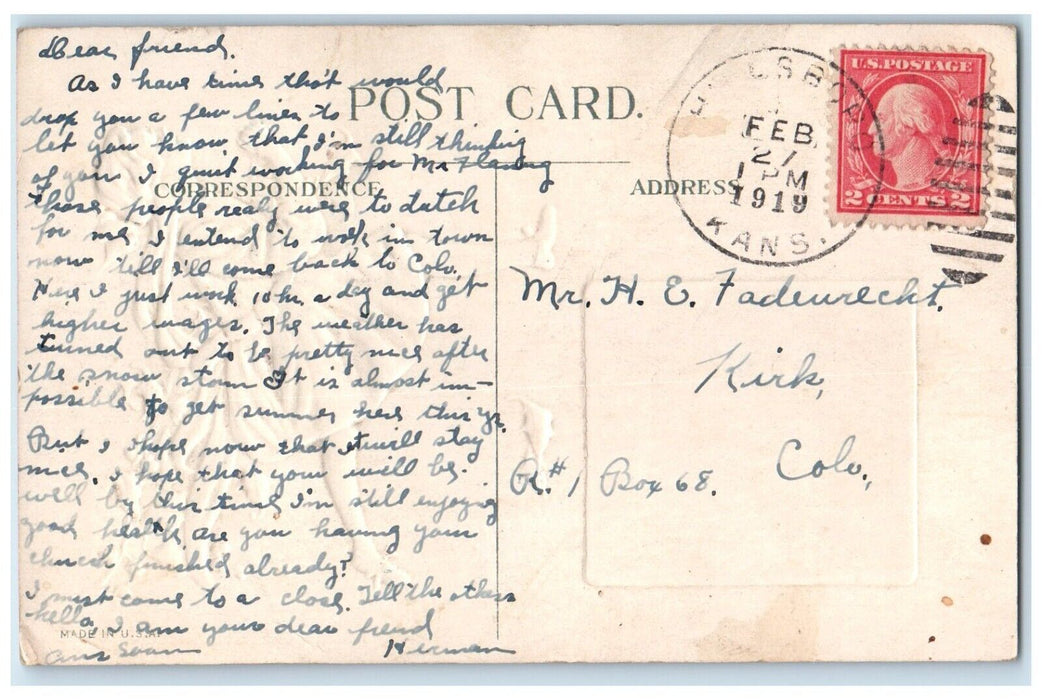 1919 Girl Running In Hurry To Get A Letter Flowers Hillsboro Kansas KS Postcard