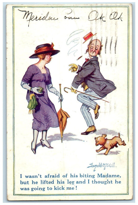 1923 Old Gay Lifted His Leg Afraid Biting Dog Donald McGill Bamforth Postcard