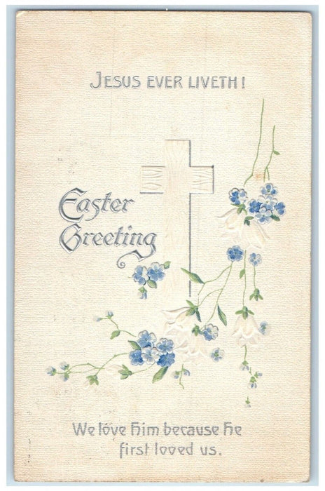 c1910's Easter Greetings Holy Cross Flowers Embossed Waterville ME Postcard