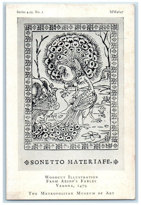 New York Metropolitan Museum Art Woodcut Illustration Sonetto Materiafe Postcard