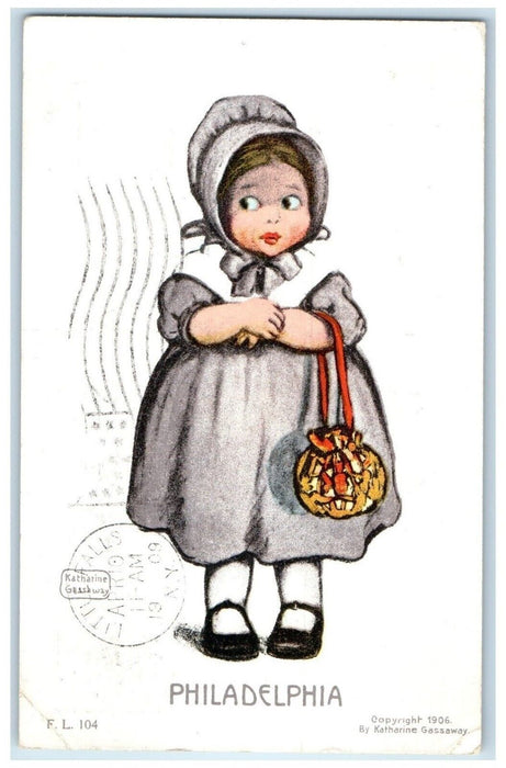 1909 Little Girl Bonnet Purse Philadelphia Atlantic City NJ Rotograph Postcard