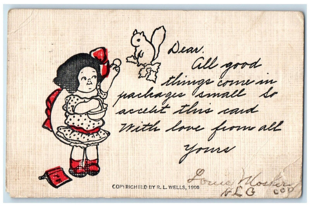 1907 Little Girl Feeding Squirrel West Galway New York NY Antique Postcard