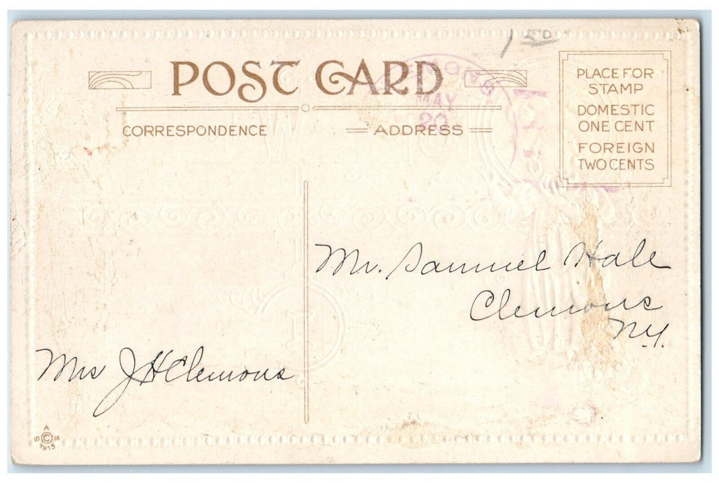 c1910's Best Wishes Little Girl Flower Puppy Dog Embossed Antique Postcard