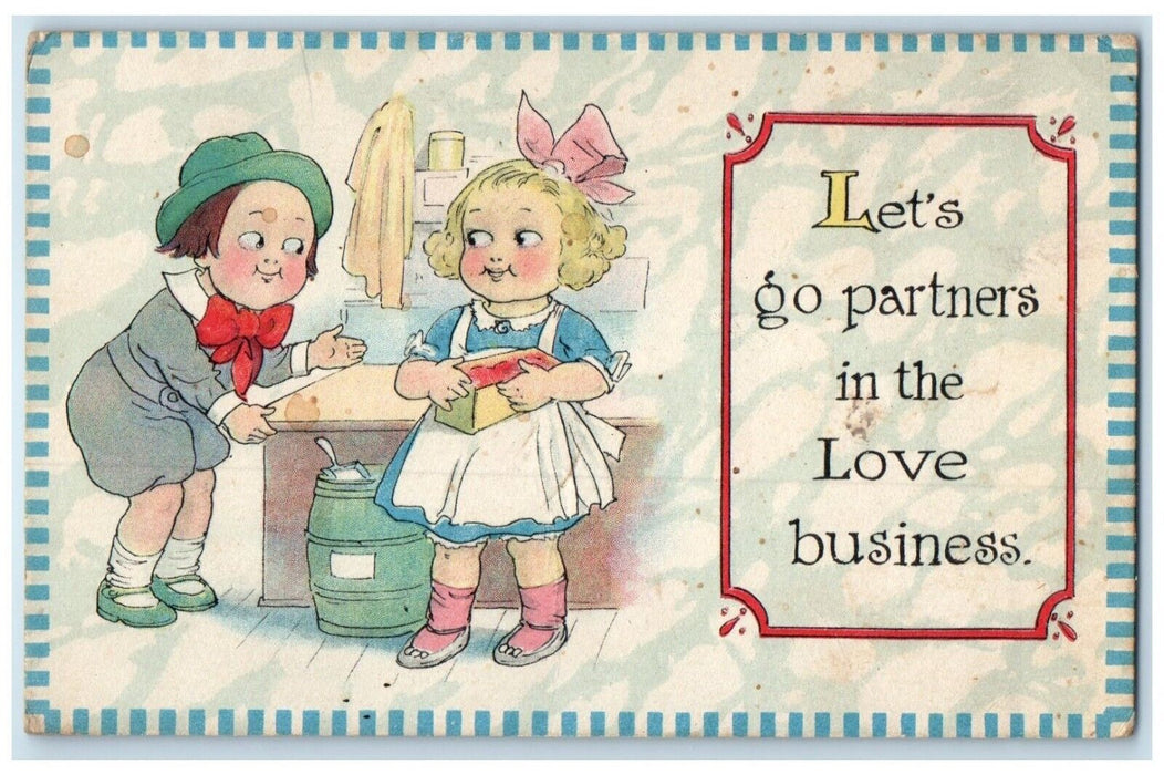 1917 Children Let's Go Partners In The Love Business Worcester NY Postcard