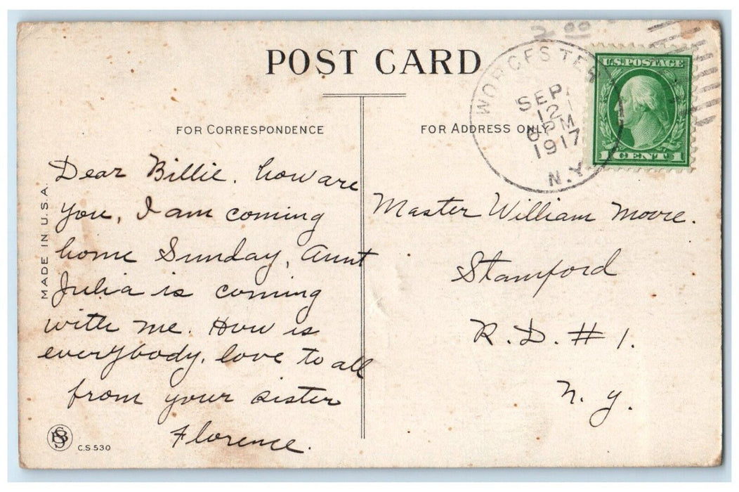 1917 Children Let's Go Partners In The Love Business Worcester NY Postcard