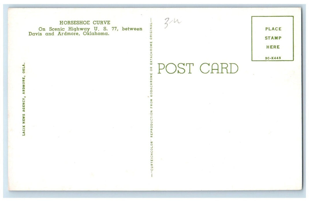 1960 Aerial View Horseshoe Curve Highway US 77 Ardmore Oklahoma Antique Postcard