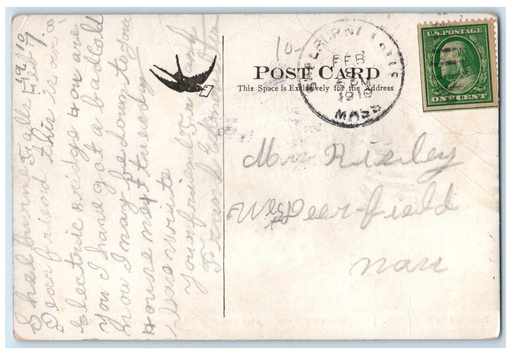 1910 Electric Car Bridge Over Deerfield River Shelburne Falls MA Posted Postcard