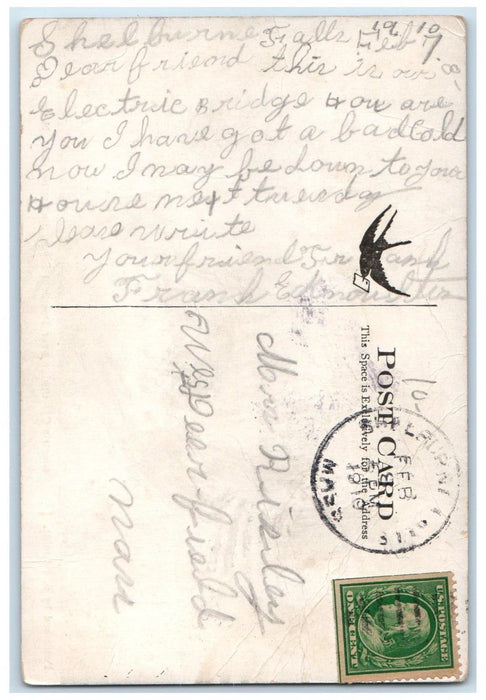 1910 Electric Car Bridge Over Deerfield River Shelburne Falls MA Posted Postcard