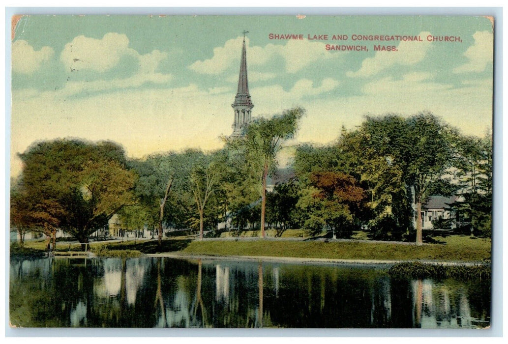 1910 Shawme Lake And Congregational Church Sandwich Massachusetts MA Postcard