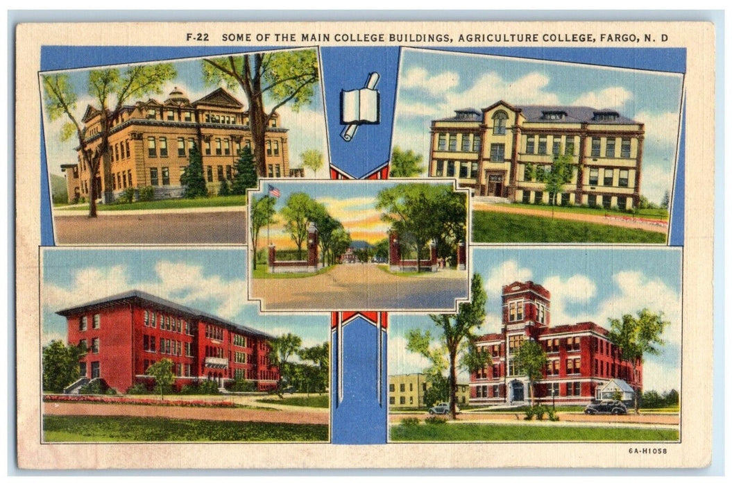 1942 Main College Buildings Agricultural College Fargo ND Multiview Postcard