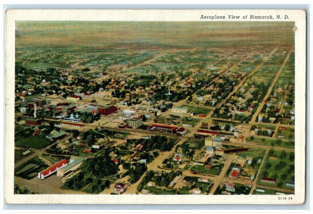 1939 Aeroplane View Of Bismarck North Dakota ND Posted Vintage Postcard