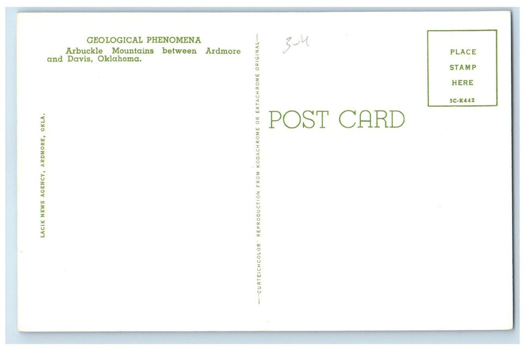 c1960 Geological Phenomena Arbuckle Mountains Ardmore Davis Oklahoma OK Postcard