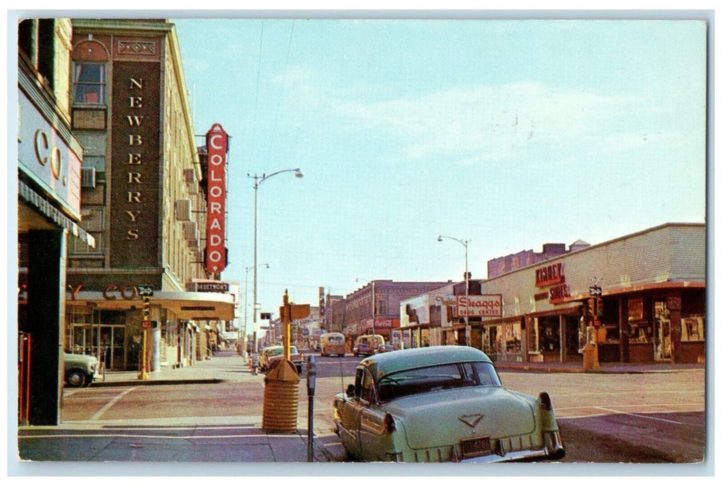 1966 View Of Main Street Cars Coca Cola Skaggs Pueblo Colorado CO Postcard