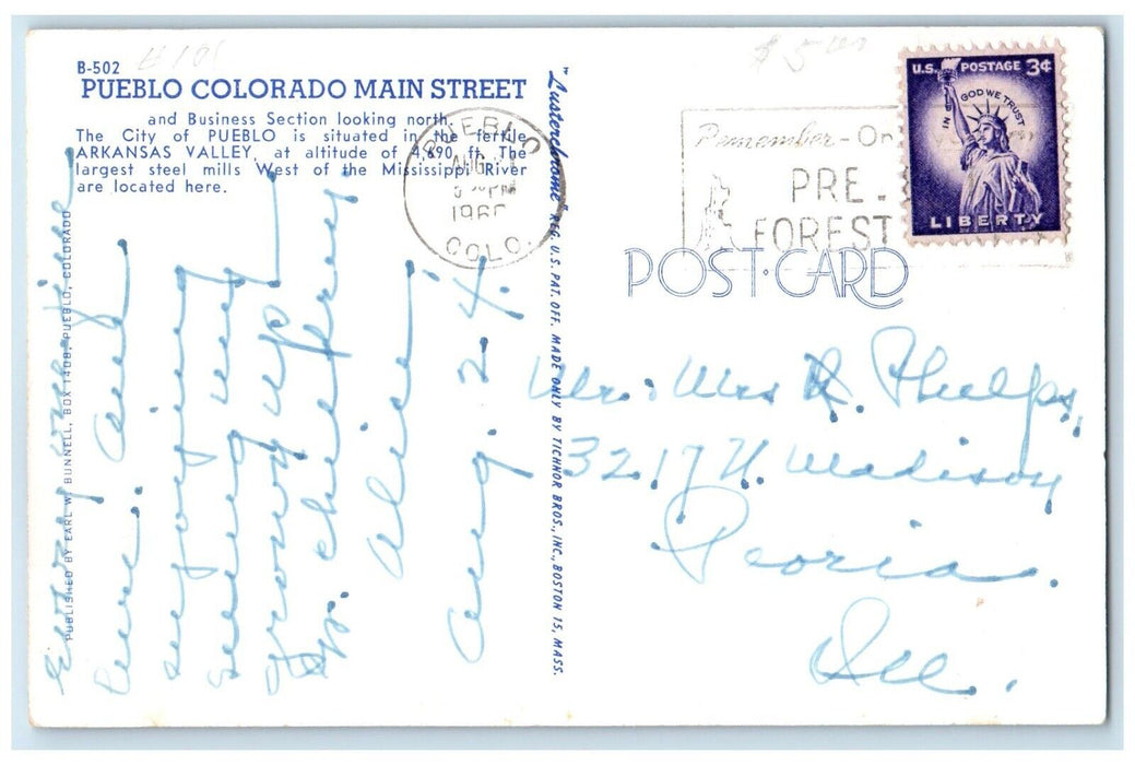 1966 View Of Main Street Cars Coca Cola Skaggs Pueblo Colorado CO Postcard