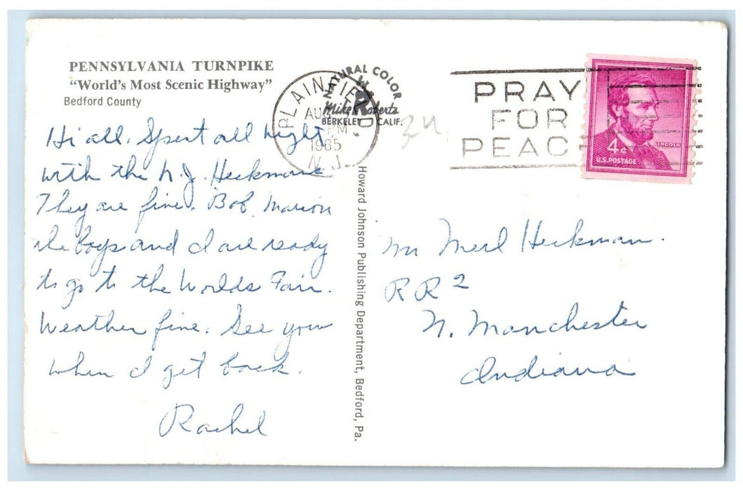 1965 Pennsylvania Turnpike World Most Scenic Highway Bedford County PA Postcard