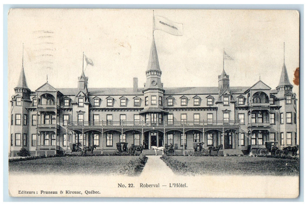 1908 Entrance View to L'Hotel Roberval Canada Antique Posted Postcard