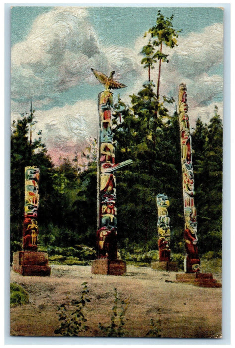 c1910 Indian Totem Poles Vancouver British Columbia Canada Embossed Postcard