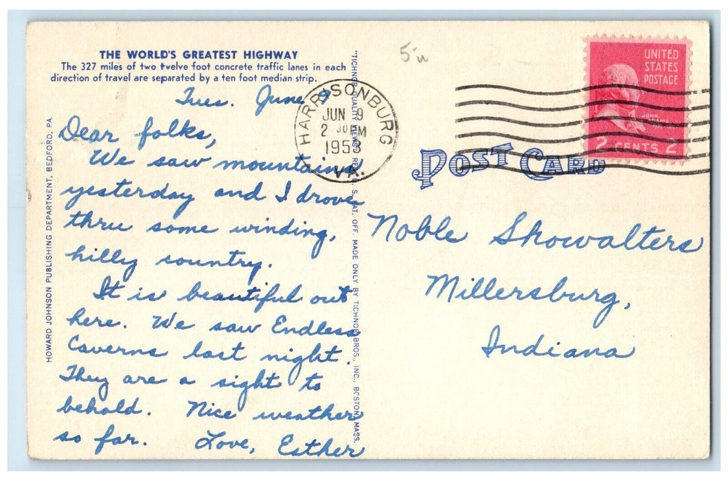 1953 Deep Cut Along Pennsylvania Turnpike Cumberland County Traffic PA Postcard
