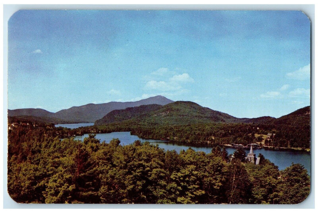 c1960 Mirror Lake Lake Placid Whiteface Mt Adirondacks New York Antique Postcard