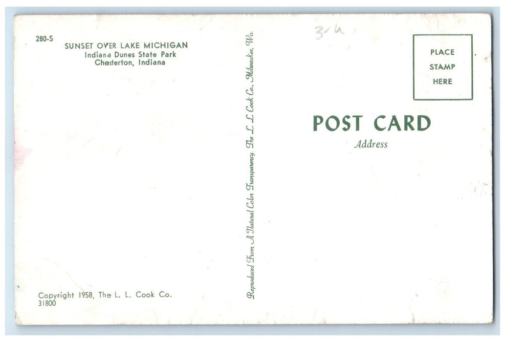 c1960 Sunset Lake Michigan Indian Dunes State Park Chesterton Indiana Postcard