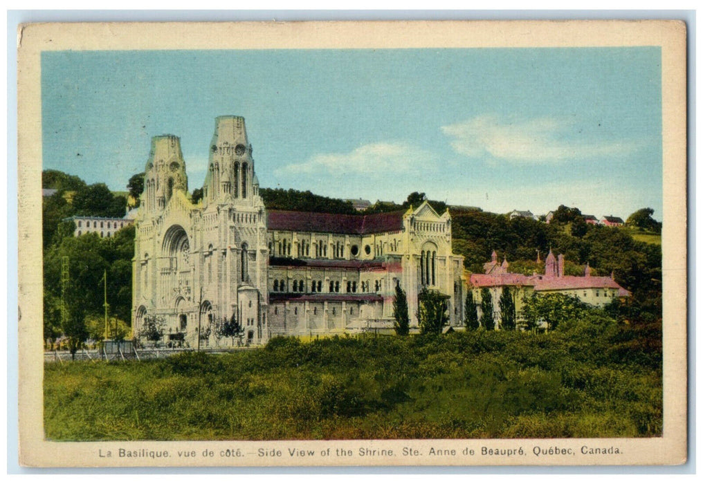 1941 Side View of the Shrine Ste Anne De Beaupre Canada Vintage Postcard