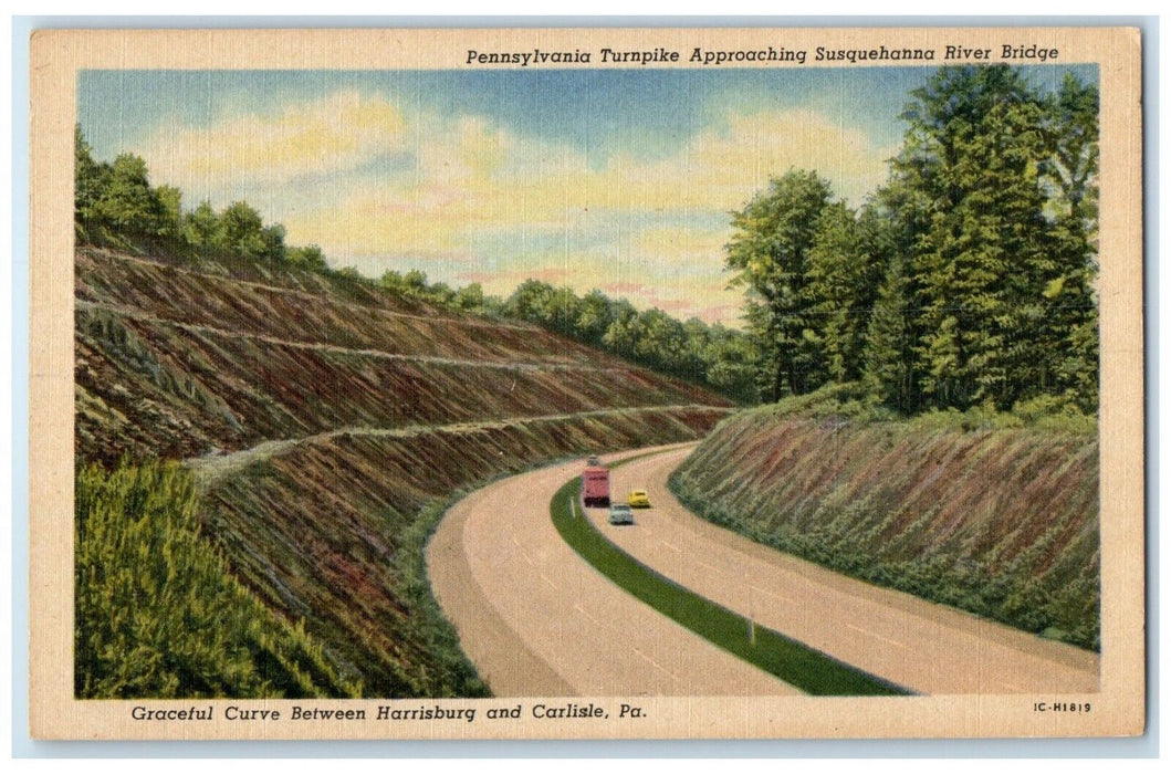 c1940 Pennsylvania Turnpike Approaching Susquehanna Bridge Carlisle PA Postcard
