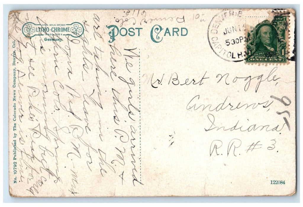 1908 Brown Hotel Denver Looking Down 17th Street Broadway Colorado CO Postcard