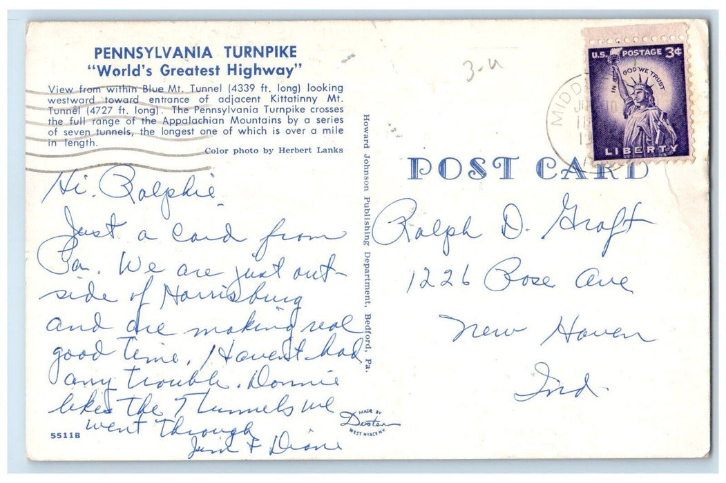 1960 Pennsylvania Turnpike Worlds Greatest Highway Blue Mt. Tunnel PA Postcard