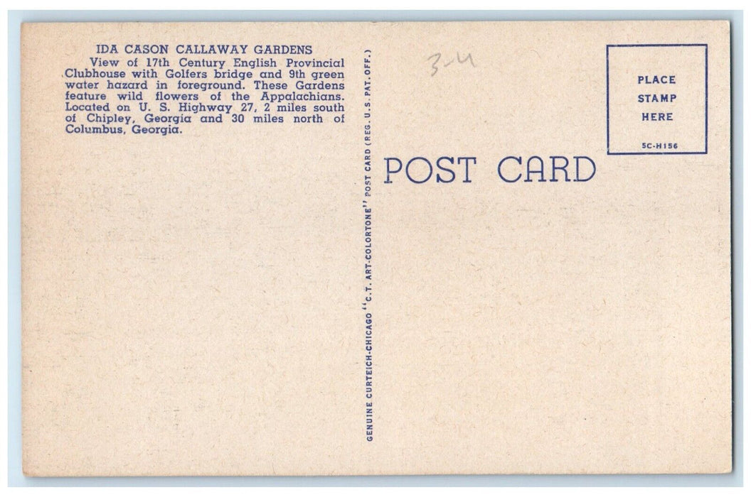 c1940 Lake Gardens Isa Cason Callaway Gardens Chipley Georgia Unposted Postcard