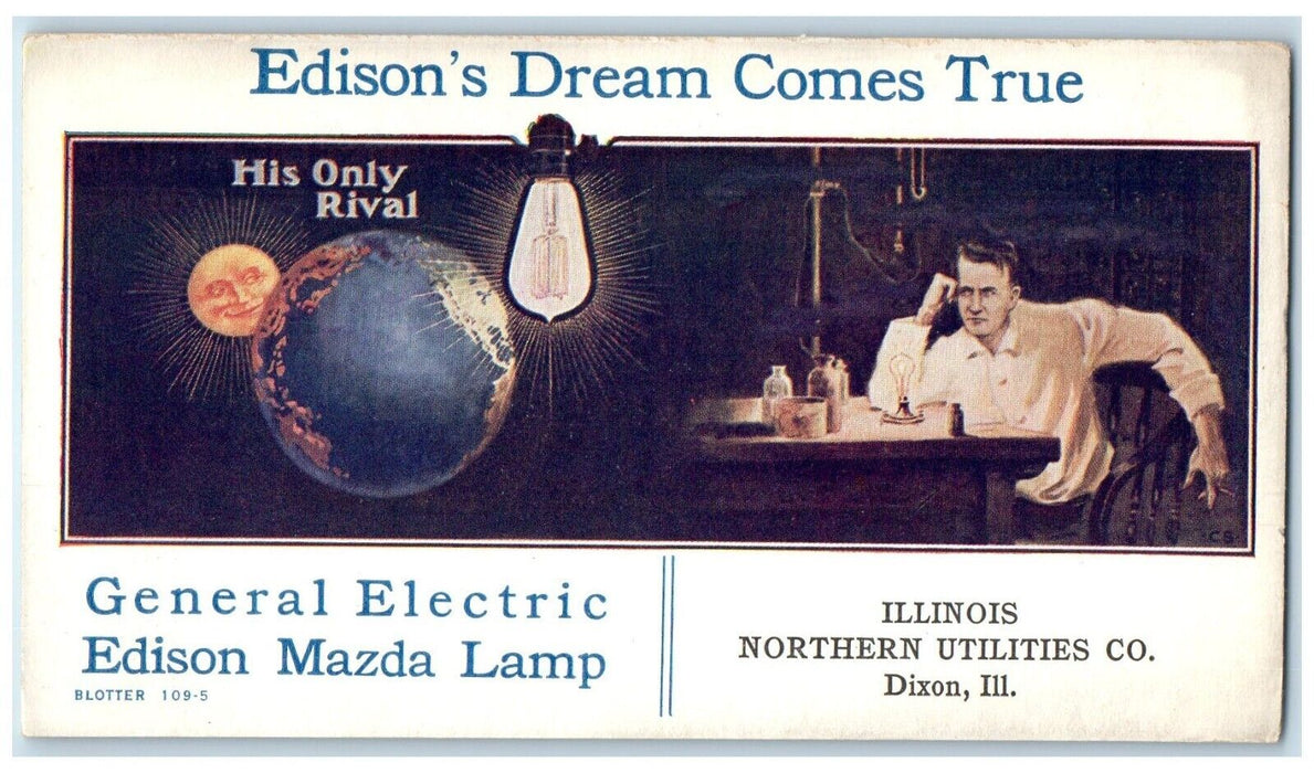 General Electric Edison Mazda Lamp Dixon Illinois IL Ink Blotter Postcard