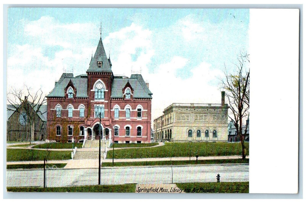 c1905 Library Art Museum Exterior Building Springfield Massachusetts MA Postcard