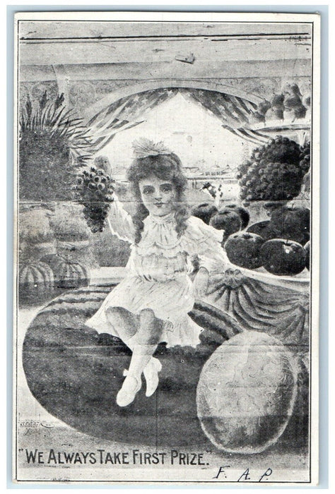 1906 Little Girl Sat On Giant Watermelon Gloversville New York NY Postcard