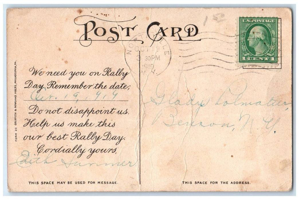 1919 Rally Day Children Holding Ivy Leaf Northville New York NY Antique Postcard